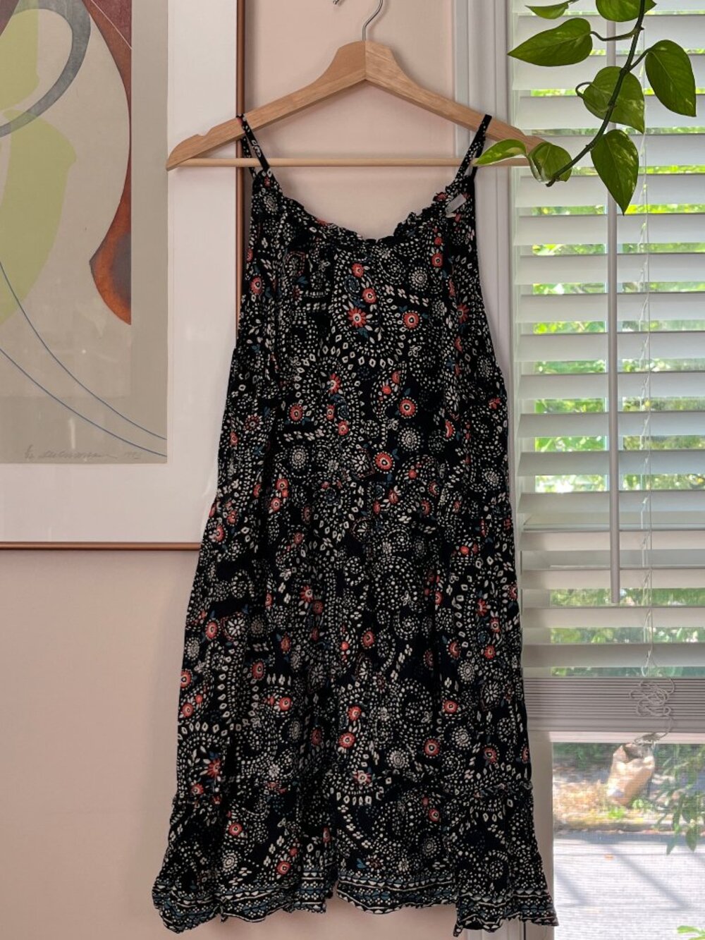 Batik-Style Floral Boho Sundress with Ruffle Hem